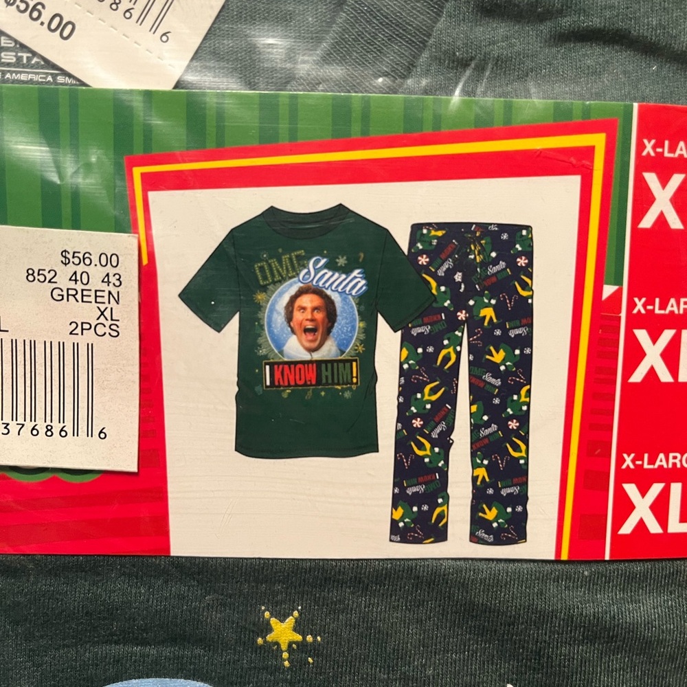 NWT ELF Buddy Mens Pajama PJ Set XL Blue Green